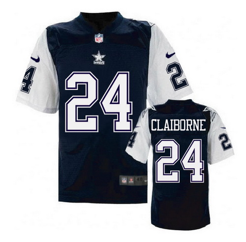 Men's Dallas Cowboys #24 Morris Claiborne Navy Blue Nike Elite Throwback Thanksgivings Jersey