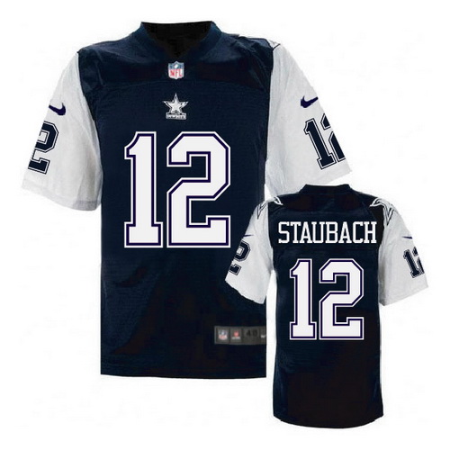 Men's Dallas Cowboys #12 Roger Staubach Navy Blue Nike Elite Throwback Thanksgivings Jersey