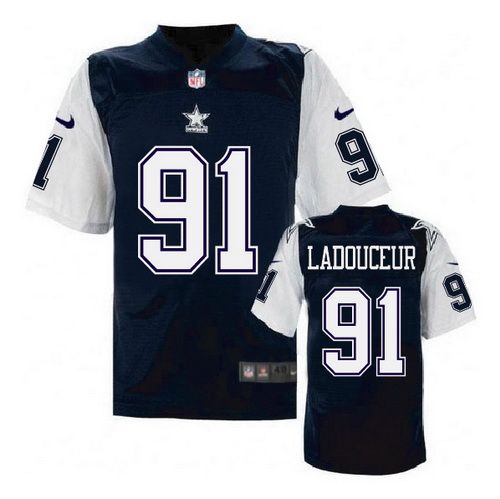 Men's Dallas Cowboys #91 L.P. Ladouceur Navy Blue Nike Elite Throwback Thanksgivings Jersey