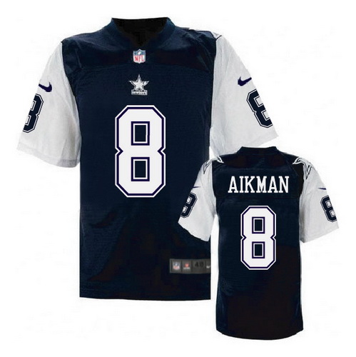 Men's Dallas Cowboys #8 Troy Aikman Navy Blue Nike Elite Throwback Thanksgivings Jersey