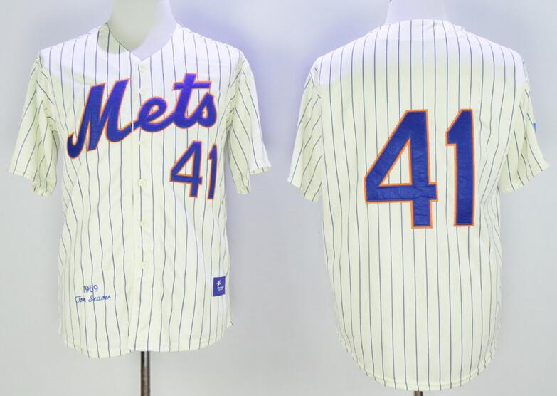 Men's New York Mets #41 Tom Seaver 1969 Cream Pinstripe Mitchell & Ness Throwback Jersey