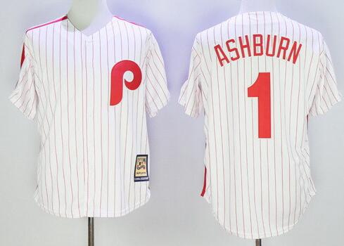 Men's Philadelphia Phillies Throwback Player #1 Richie Ashburn White Pinstripe Majestic Cool Base Cooperstown Collection Jersey