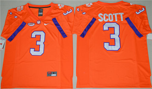 Men's Clemson Tigers #3 Artavis Scott Orange Stitched NCAA Nike 2016 College Football Jersey