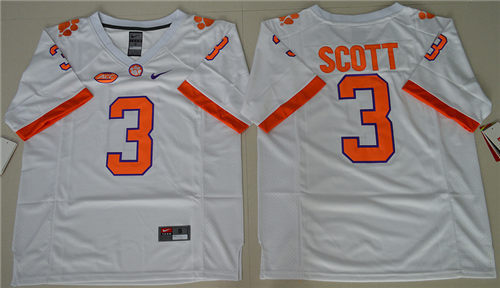 Men's Clemson Tigers #3 Artavis Scott White Stitched NCAA Nike 2016 College Football Jersey