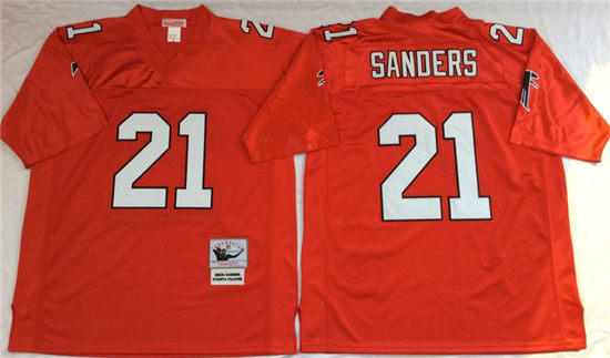 Men's Atlanta Falcons #21 Deion Sanders Red Mitchell & Ness Throwback Vintage Football Jersey