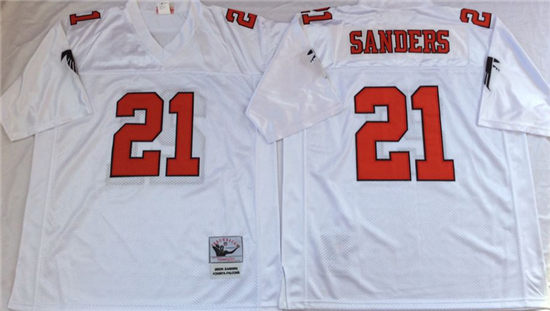 Men's Atlanta Falcons #21 Deion Sanders White Mitchell & Ness Throwback Vintage Football Jersey