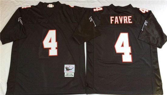 Men's Atlanta Falcons #4 Brett Favre Black Mitchell & Ness Throwback Vintage Football Jersey