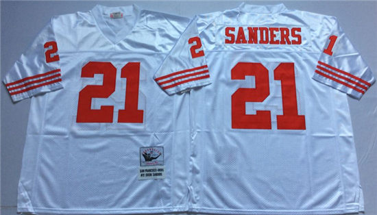 Men's San Francisco 49ers #21 Deion Sanders White Mitchell & Ness Throwback Vintage Football Jersey