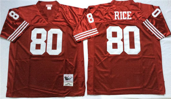 Men's San Francisco 49ers #80 Jerry Rice Red Mitchell & Ness Throwback Vintage Football Jersey