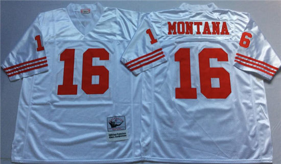 Men's San Francisco 49ers #16 Joe Montana White Mitchell & Ness Throwback Vintage Football Jersey