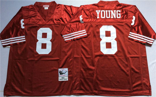 Men's San Francisco 49ers #8 Steve Young Red Mitchell & Ness Throwback Vintage Football Jersey