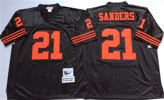 Men's San Francisco 49ers #21 Deion Sanders Black Mitchell & Ness Throwback Vintage Football Jersey