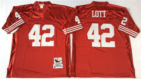 Men's San Francisco 49ers #42 Ronnie Lott Red Mitchell & Ness Throwback Vintage Football Jersey