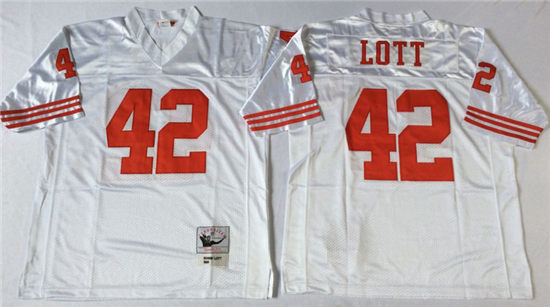 Men's San Francisco 49ers #42 Ronnie Lott White Mitchell & Ness Throwback Vintage Football Jersey