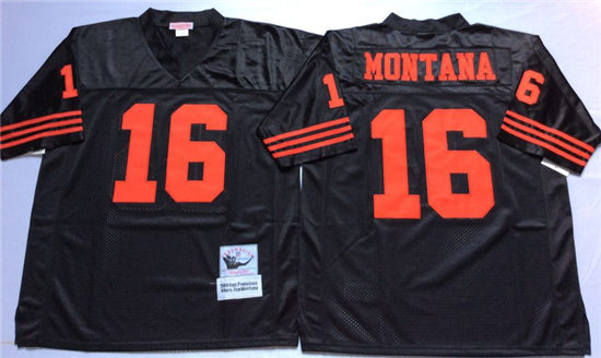 Men's San Francisco 49ers #16 Joe Montana Black Mitchell & Ness Throwback Vintage Football Jersey