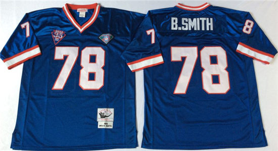 Men's Buffalo Bills #78 Bruce Smith Blue Mitchell & Ness Throwback Vintage Football Jersey