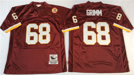 Men's Washington Redskins #68 Russ Grimm Red Mitchell & Ness Throwback Vintage Football Jersey