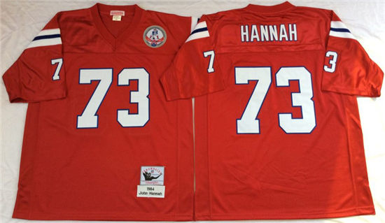 Men's New England Patriots #73 John Hannah Red Mitchell & Ness Throwback Vintage Football Jersey