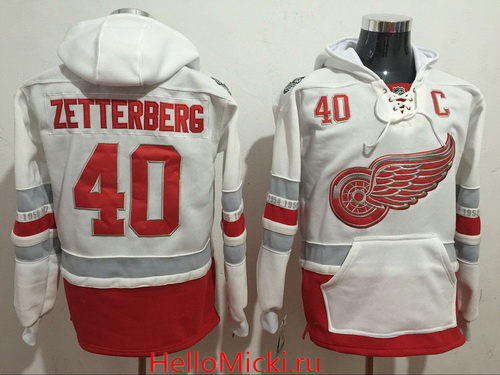 Men's Detroit Red Wings #40 Henrik Zetterberg White 2017 Centennial Classic Stitched NHL Old Time Hockey Hoodie