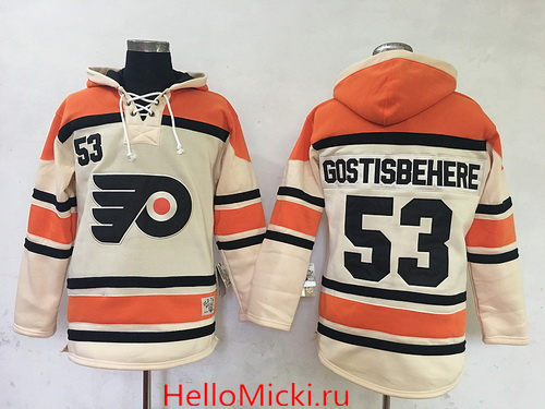 Men's Philadelphia Flyers #53 Shayne Gostisbehere Cream Stitched NHL Old Time Hockey Hoodie