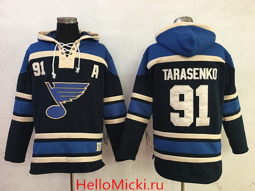 Men's St. Louis Blues #91 Vladimir Tarasenko Navy Blue Stitched NHL Old Time Hockey Hoodie