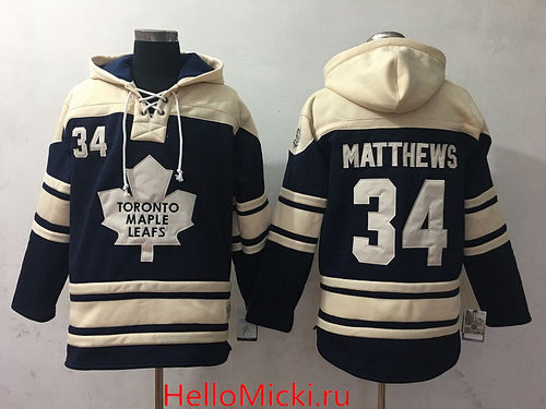 Men's Toronto Maple Leafs #34 Auston Matthews Navy Blue Stitched NHL Old Time Hockey Hoodie