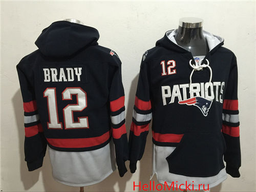 Men's New England Patriots #12 Tom Brady 2017 Navy Blue Football Player Performance Hoodie