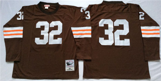 Cleveland Browns #32 Jim Brown Brown Long-Sleeved Throwback Jersey