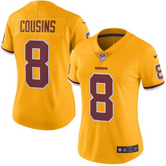 Women's Washington Redskins #8 Kirk Cousins Gold 2016 Color Rush Stitched NFL Nike Limited Jersey