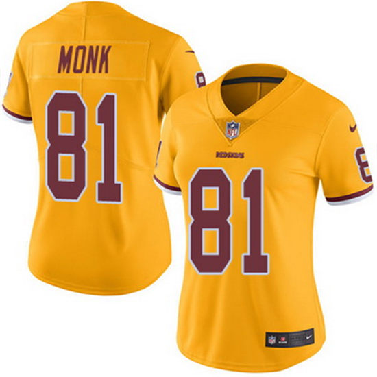 Women's Washington Redskins #81 Art Monk Gold 2016 Color Rush Stitched NFL Nike Limited Jersey