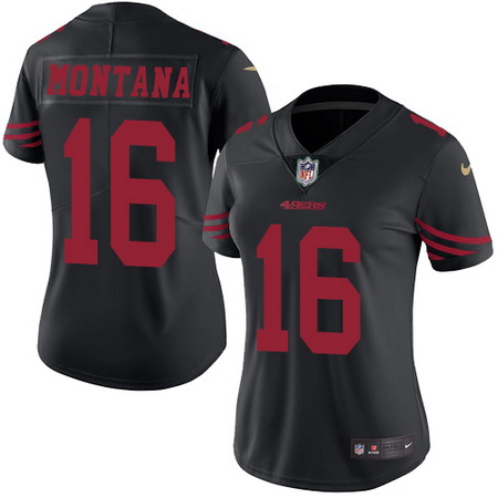 Women's San Francisco 49ers #16 Joe Montana Black 2016 Color Rush Stitched NFL Nike Limited Jersey