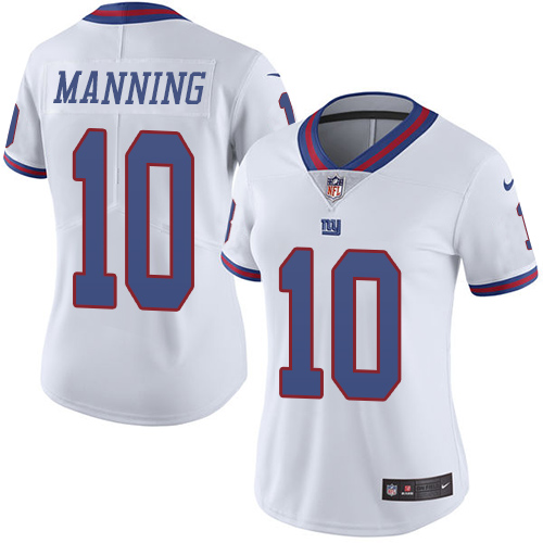 Women's Nike New York Giants #10 Eli Manning Limited White Rush NFL Jersey
