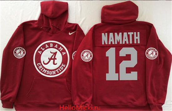 Men's Alabama Crimson Tide #12 Joe Namath Nike Red Stitched NCAA College Football Hoodie