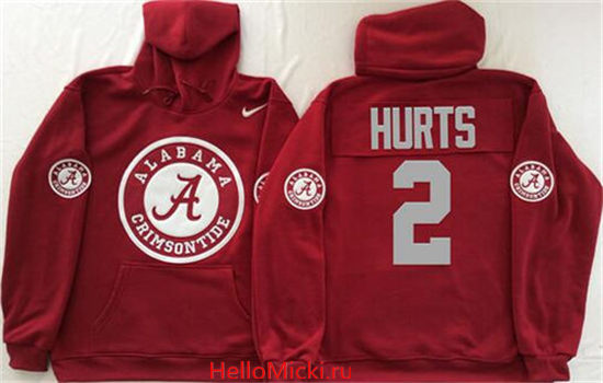 Men's Alabama Crimson Tide #2 Jalen Hurts Nike Red Stitched NCAA College Football Hoodie