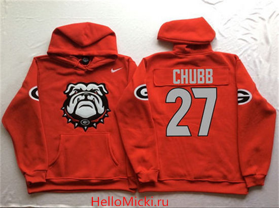 Men's Georgia Bulldogs #27 Nick Chubb Nike Red Stitched NCAA College Football Hoodie