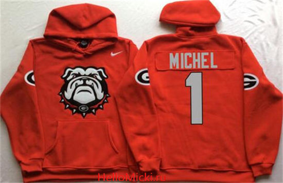 Men's Georgia Bulldogs #1 Sony Michel Nike Red Stitched NCAA College Football Hoodie