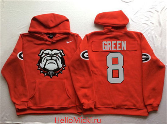Men's Georgia Bulldogs #8 A. J. Green Nike Red Stitched NCAA College Football Hoodie