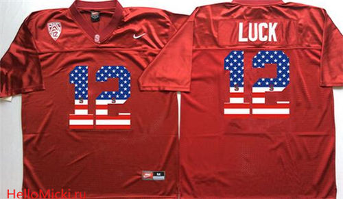 Men's Standford Cardinals #12 Andrew Luck Red USA Flag Fashion Stitched Nike NCAA Jersey