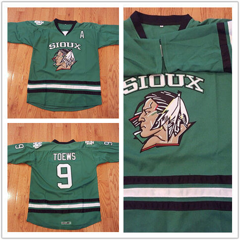 Mens North Dakota Fighting Hawks #9 Jonathan Toews Green College Hockey Jersey