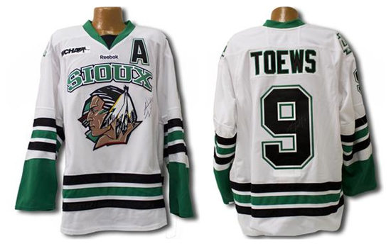 Mens North Dakota Fighting Hawks #9 Jonathan Toews White College Hockey Jersey