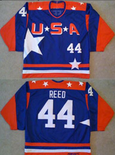 Men's The Movie The Mighty Ducks #44 Fulton Reed Blue Team USA Stitched Ice Hockey Jersey