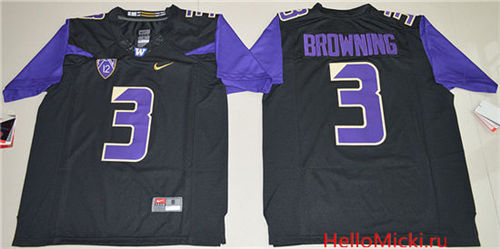Men's Washington Huskies #3 Jake Browning College Football Limited Jersey - Black