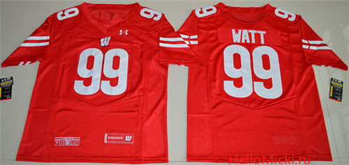 Men's Wisconsin Badgers #99 J. J. Watt Red Stitched College Football Under Armour NCAA Jersey