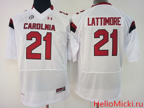 Women's South Carolina Gamecocks #21 Marcus Lattimore White Stitched College Football Under Armour NCAA Jersey