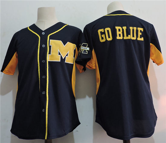 Men's NCAA Michigan Wolverines Navy Blue College Baseball Jersey S-3XL