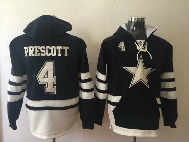 Men's Dallas Cowboys #4 Dak Prescott Navy Blue Stitched Hooded Sweatshirt