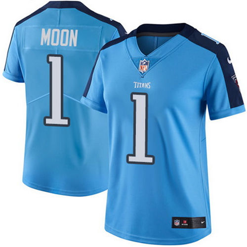 Women's Tennessee Titans #1 Warren Moon Light Blue 2016 Color Rush Stitched NFL Nike Limited Jersey