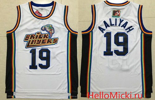 Men's The MTV 1996 Rock N' Jock B-Ball Jam Basketball Jersey White #19 Aaliyah Bricklayers Jersey