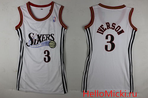 Women's Philadelphia Sixers #3 Allen Iverson White Retro NBA Dress Jersey