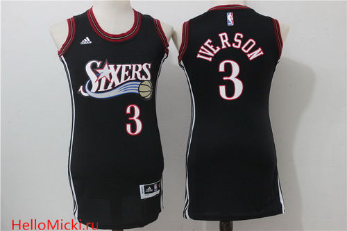 Women's Philadelphia Sixers #3 Allen Iverson Black Retro NBA Dress Jersey